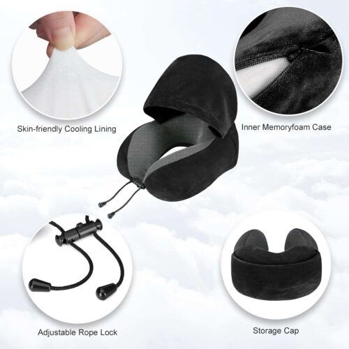 Airplane Travel Foldable Neck Support Pillow with Hood