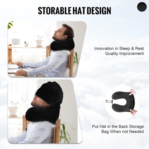 Airplane Travel Foldable Neck Support Pillow with Hood